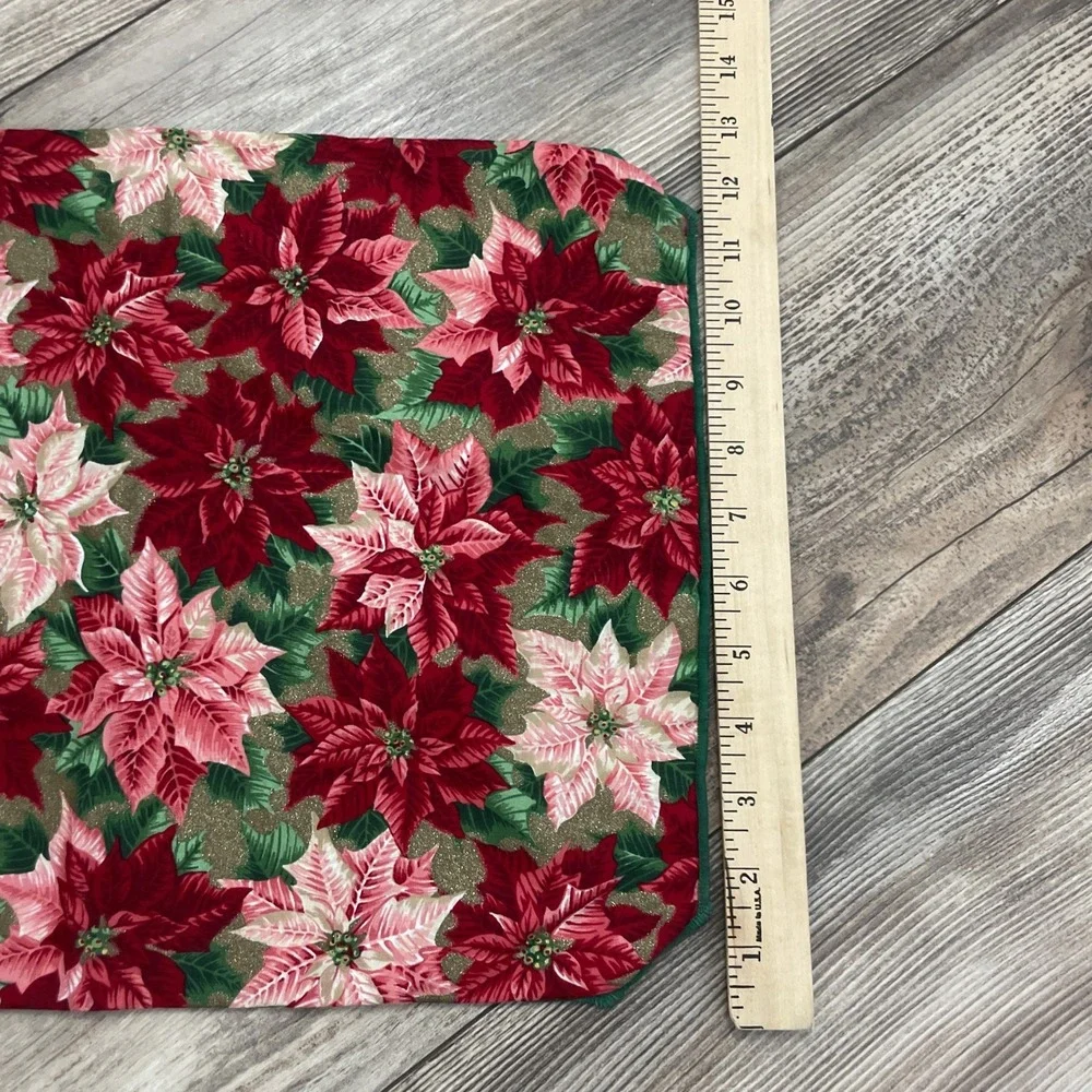 Vintage Poinsettia Woven Placemats - Tapestry Christmas Flower‎ Holly - Set Of 5
